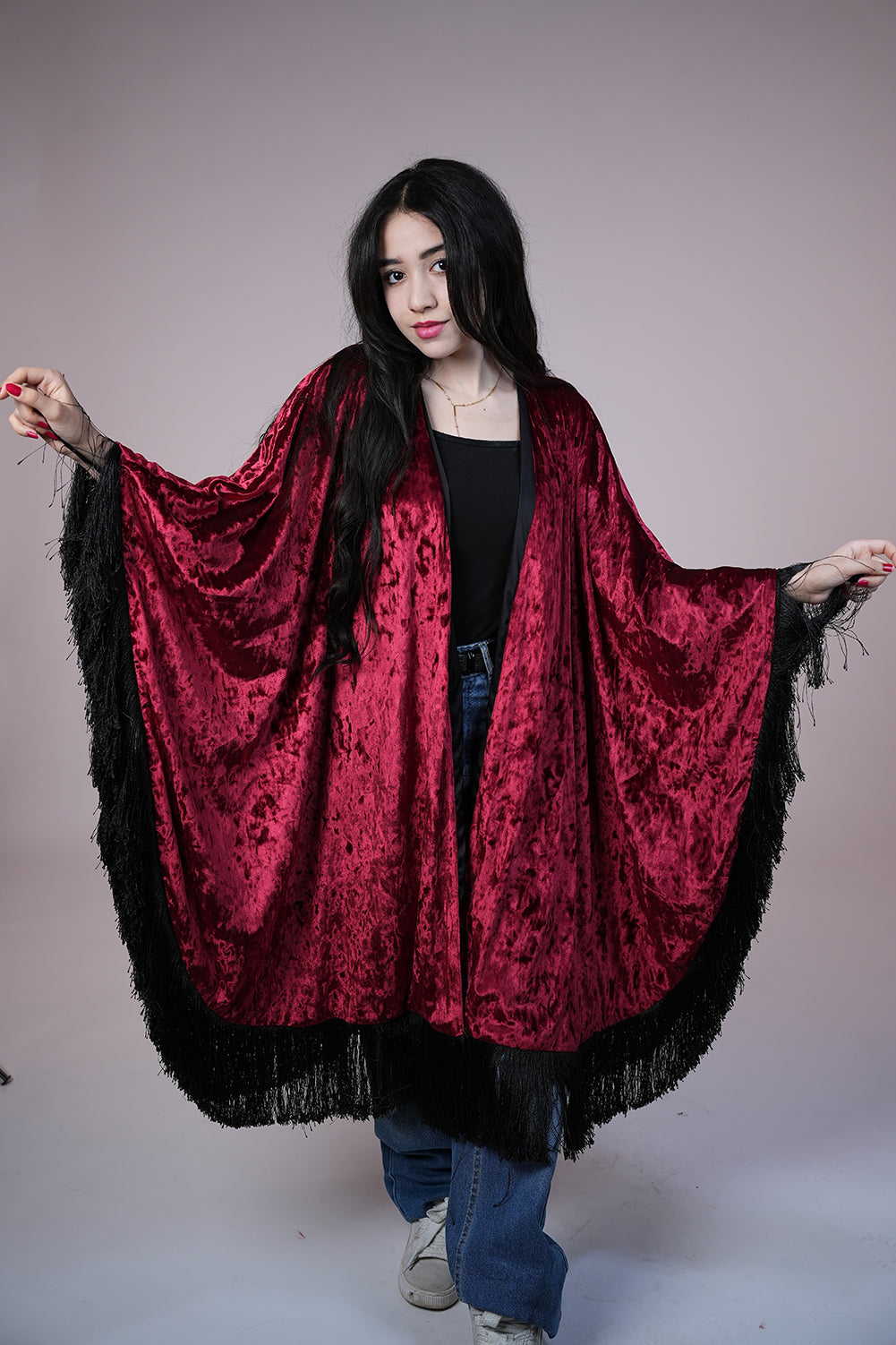 Velvet Fringe Statement Shawl