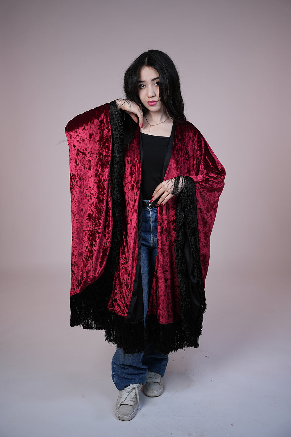 Velvet Fringe Statement Shawl