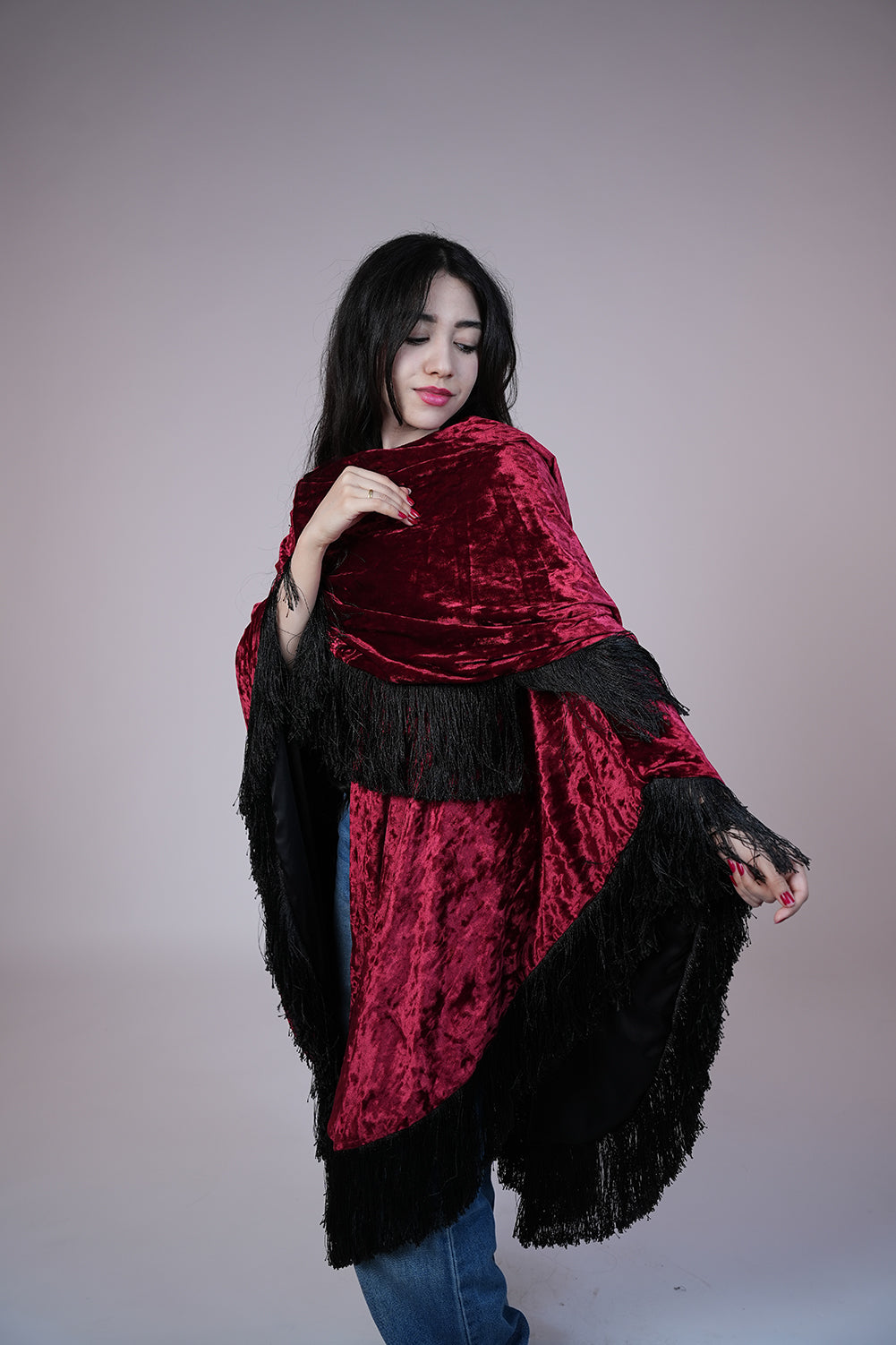 Velvet Fringe Statement Shawl