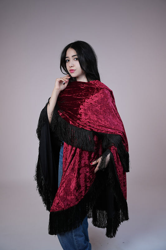 Velvet Fringe Statement Shawl