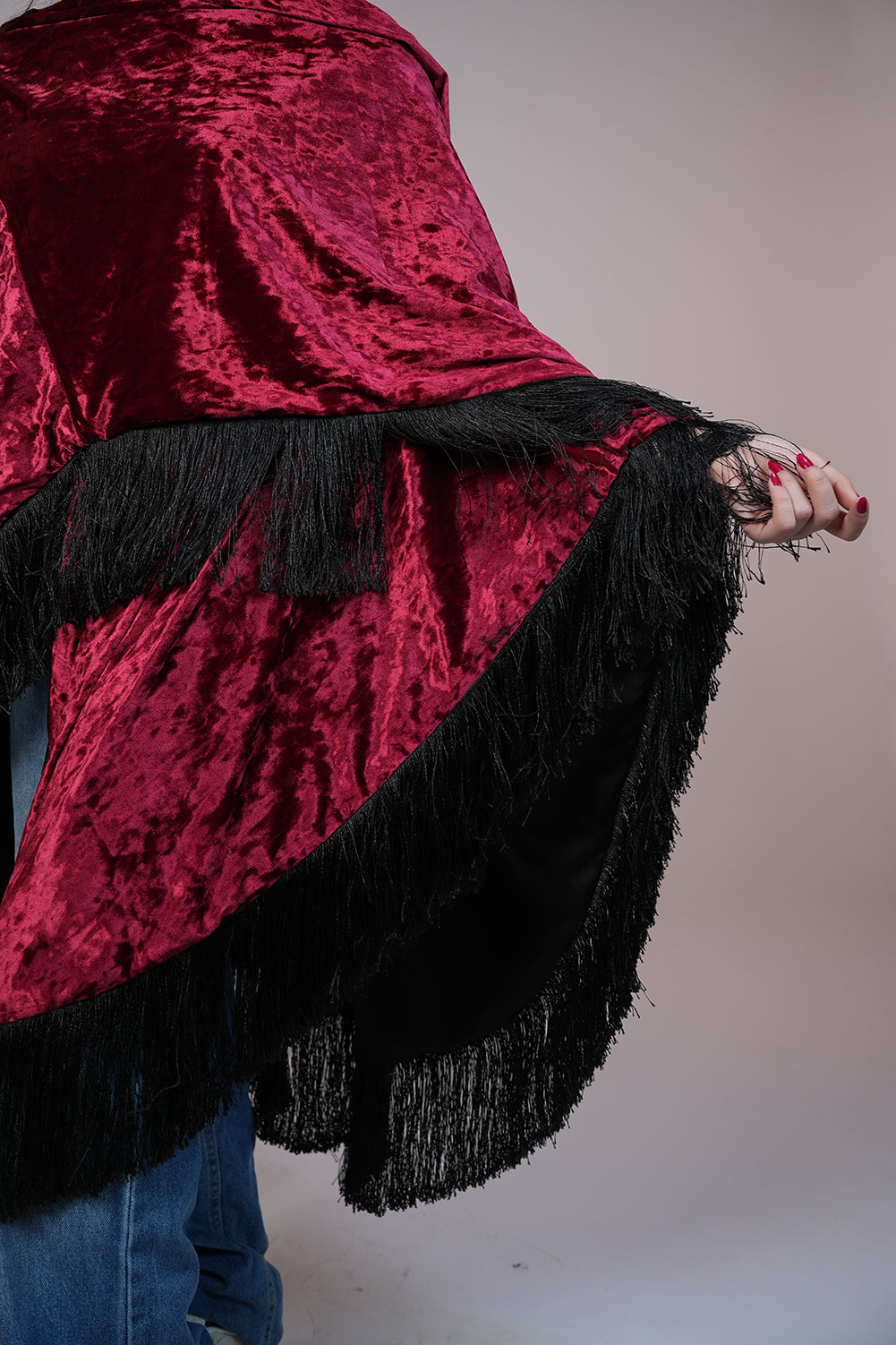 Velvet Fringe Statement Shawl
