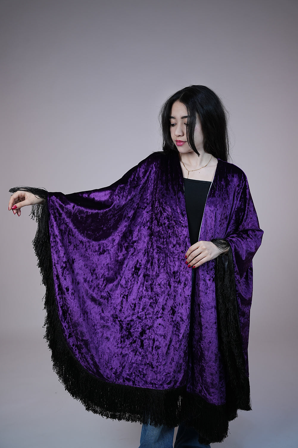 Velvet Fringe Statement Shawl