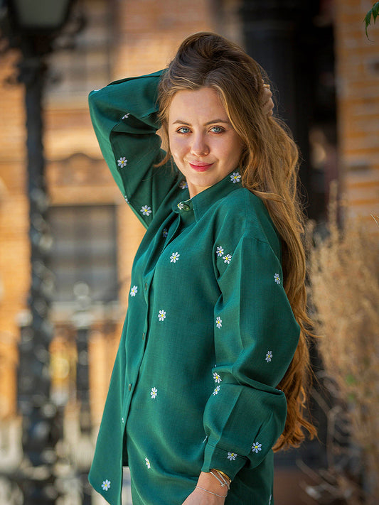 Tracto Green Daisy Shirt | Fresh & Nature-Inspired
