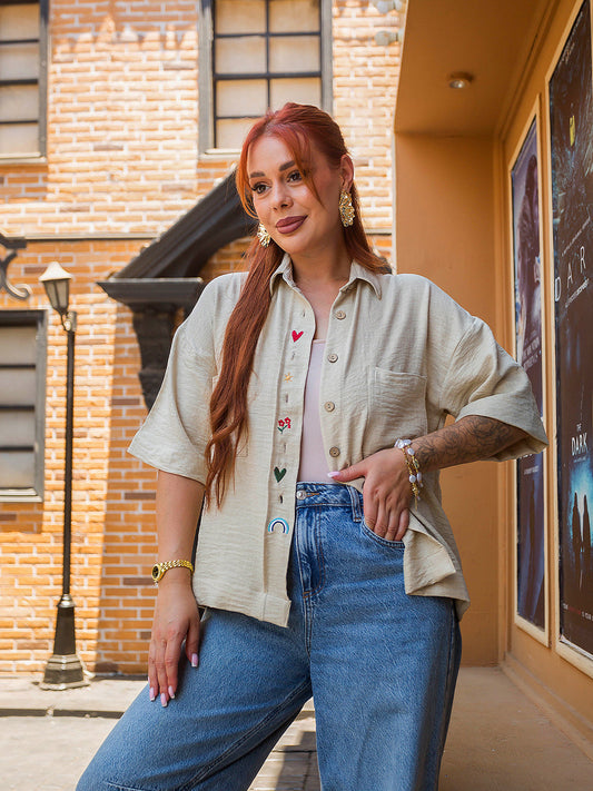 Tracto Beige Embroidered shirt