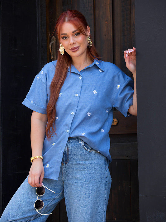Tracto Blue Daisy Shirt | Fresh & Playful Style